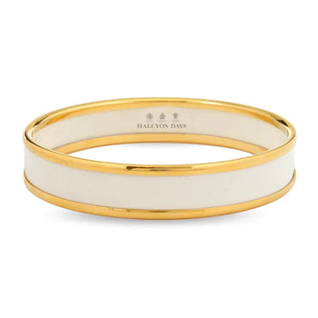 Halcyon Days Bangle - Enamel - Cream & Gold  - Medium